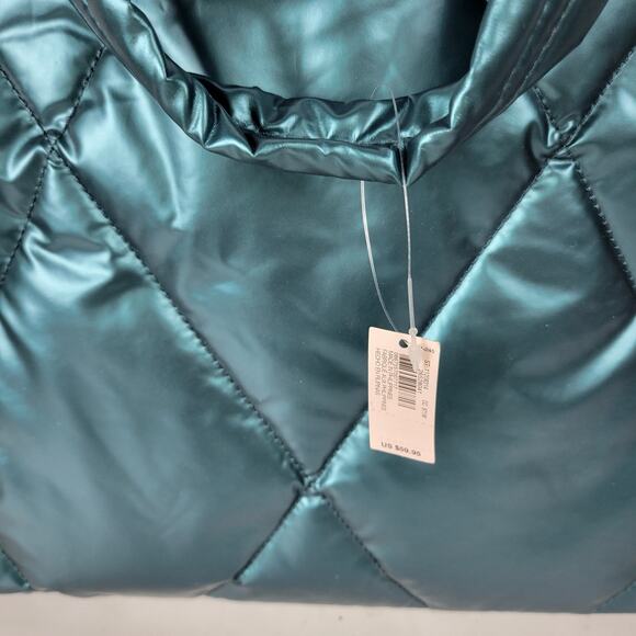 Victorias Secret Womens Tote Bag Large Green Metallic Quilted Puffer 14" NEW - Picture 8 of 16